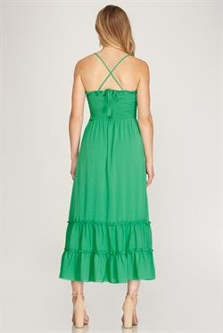 Elegant back view of the TIME TO CELEBRATE DRESS in vibrant green, perfect for summer outfits Texas at Raggdoll Boutique.