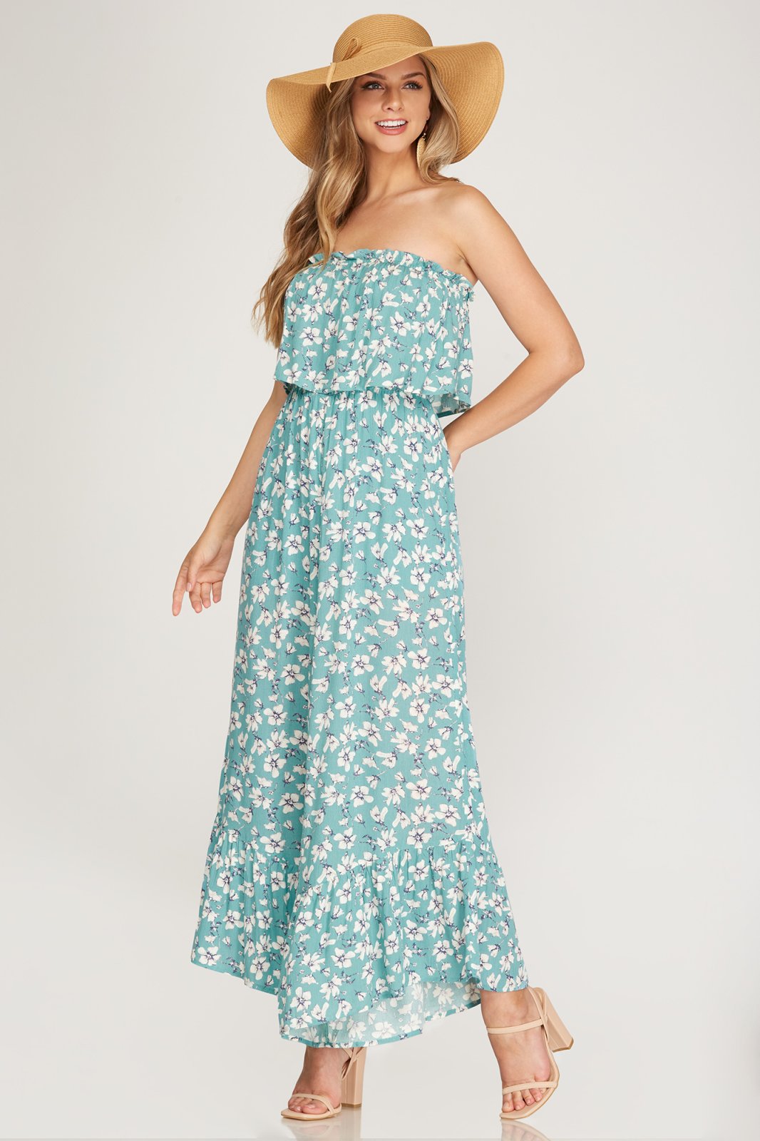 AQUA FLOWERS JUMPSUIT from Raggdoll Boutique, showcasing trendy coastal style in a summer outfit.