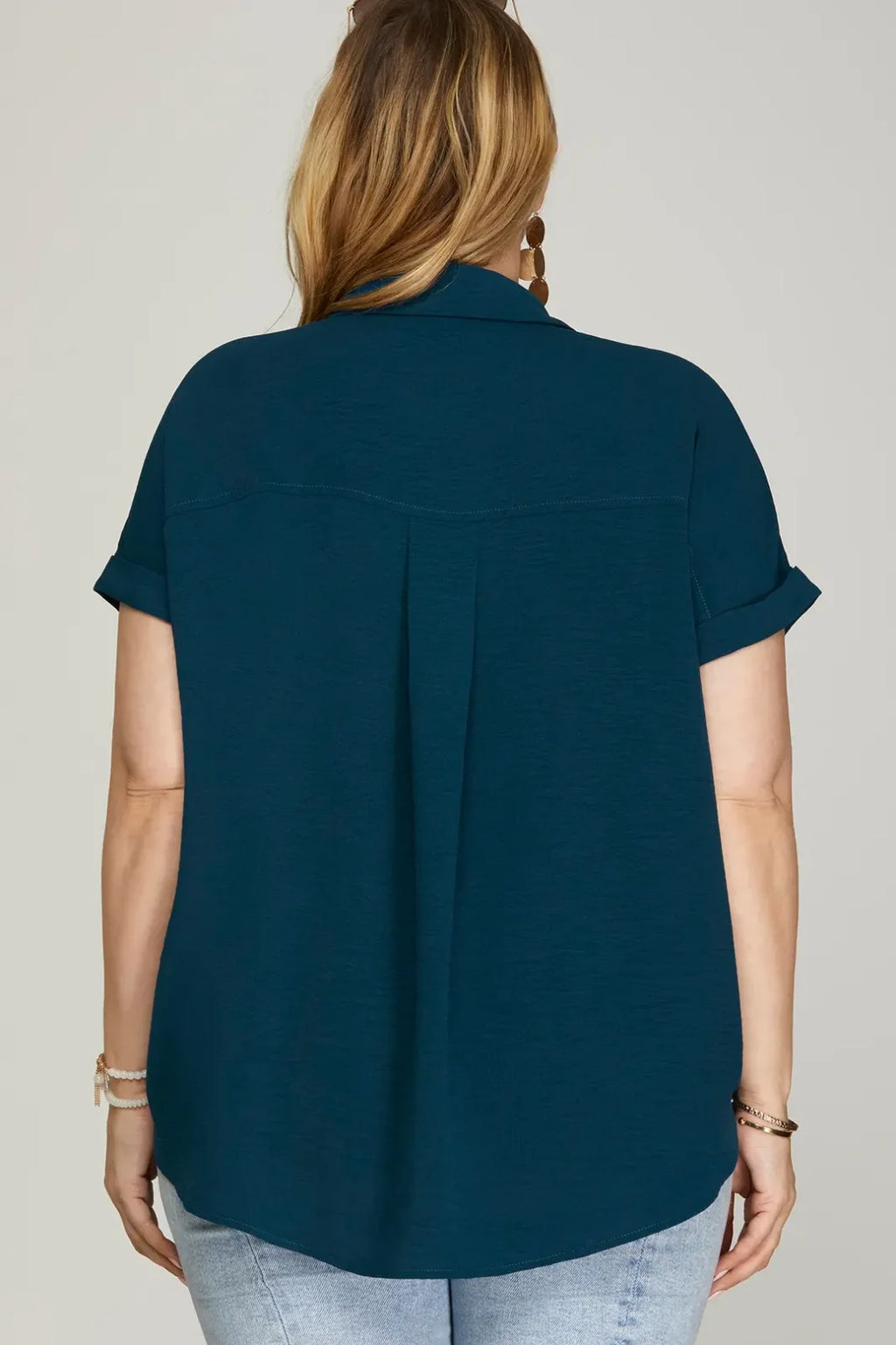 Plus Teal Top back view, showcasing drop shoulder fit; perfect for summer outfits Texas at Raggdoll Boutique.