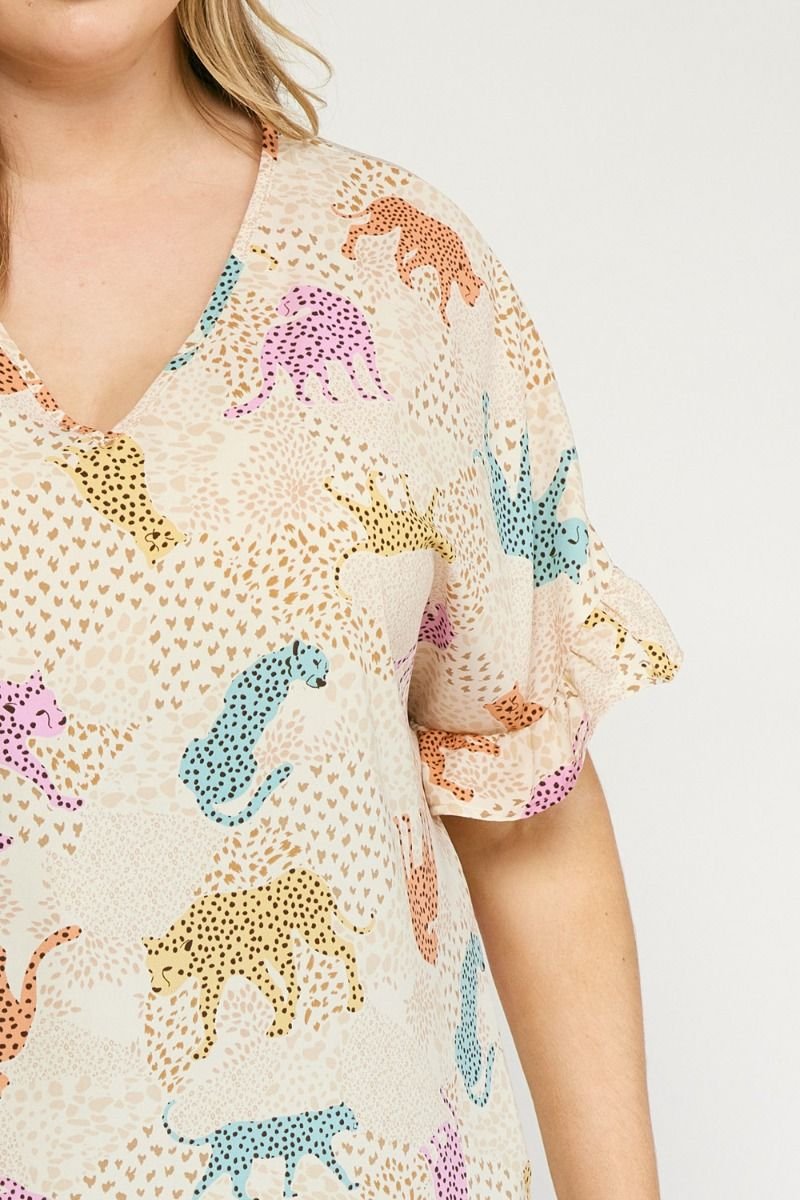 PLUS CREAM MULTI CHEETAH TOP featuring trendy coastal style from Raggdoll Boutique in Port Aransas.