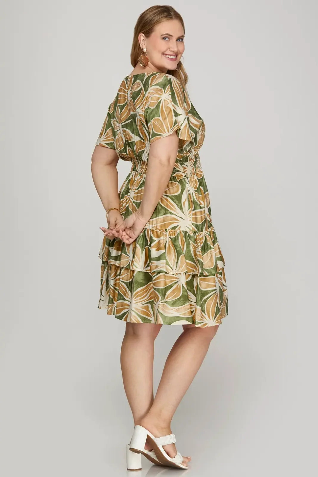 Plus Millie Dress in Olive/Taupe floral print, perfect for summer outfits Texas, from Raggdoll Boutique.