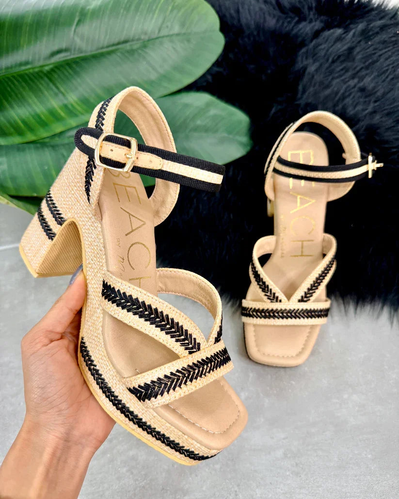 Matisse Adelaide heeled sandals with black details for women, ideal for coastal boutique clothing and beach dresses.