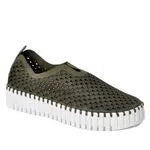 DEEP OLIVE PLATFORM TULIPS by ILSE JACOBSEN 3373 stylish shoe with perforated upper and white platform sole.