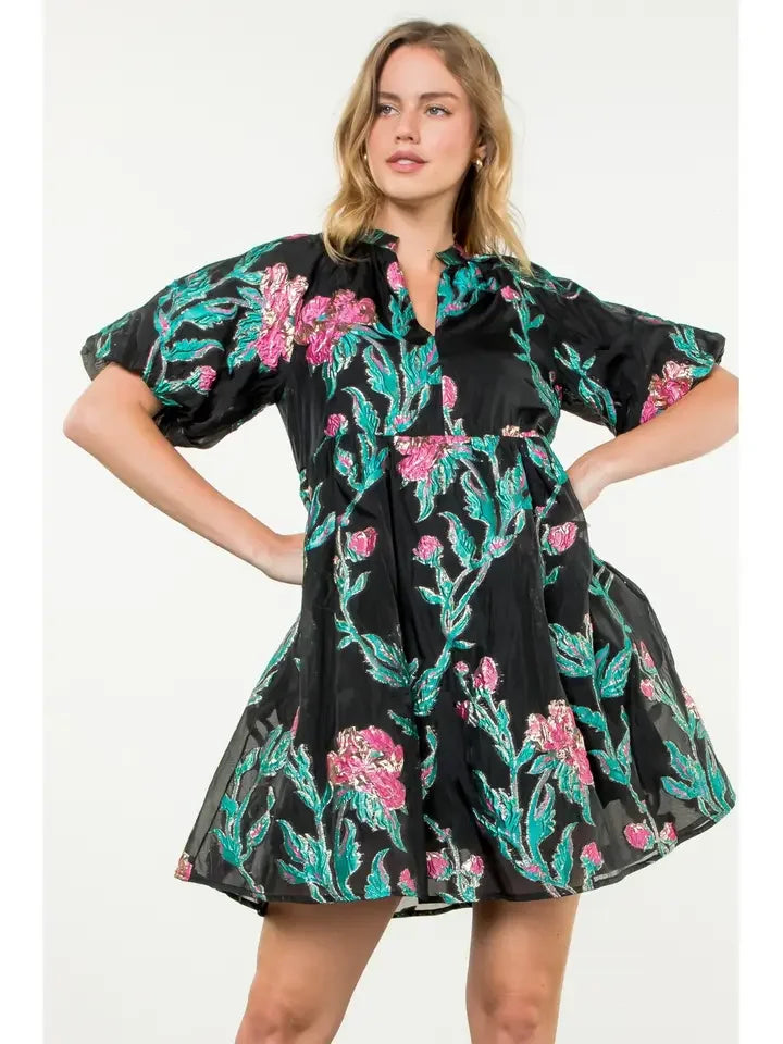 Tamara Dress in vibrant floral print, perfect for coastal boutique clothing and tropical vacations, versatile for curvy plus size fashion.