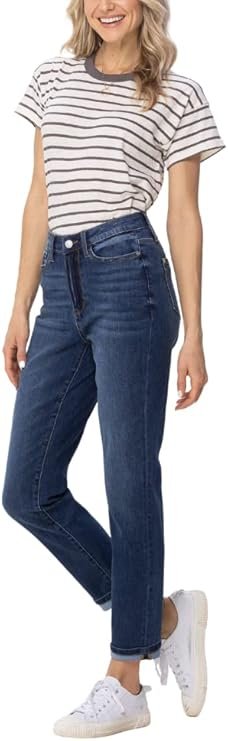 Curated women's fashion featuring a stylish striped t-shirt and fitted jeans from Liverpool clothing brand.