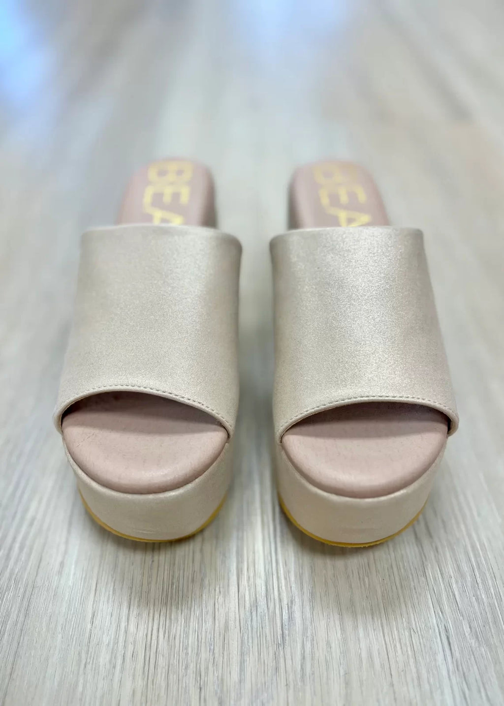BEACH--TERRY FROST METALLIC SLIP ON SHOE from Raggdoll Boutique featuring a 1.5" platform and 3" covered heel.