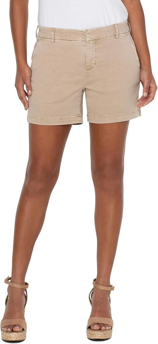 Liverpool Kelsey Trouser Shorts in Biscuit Tan showcasing trendy coastal style, perfect for summer outfits Texas.