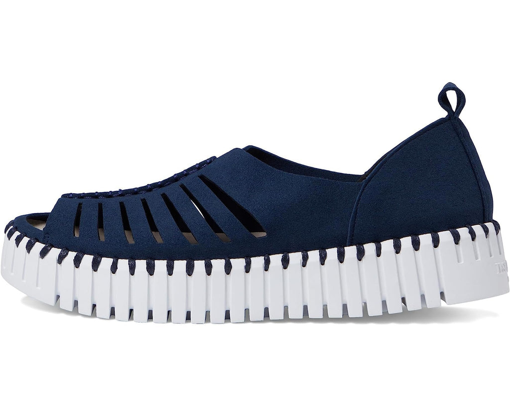DARK INDIGO TULIP OPEN-TOE WEDGE by ILSE JACOBSEN 9376 available at Raggdoll Boutique for trendy coastal style.