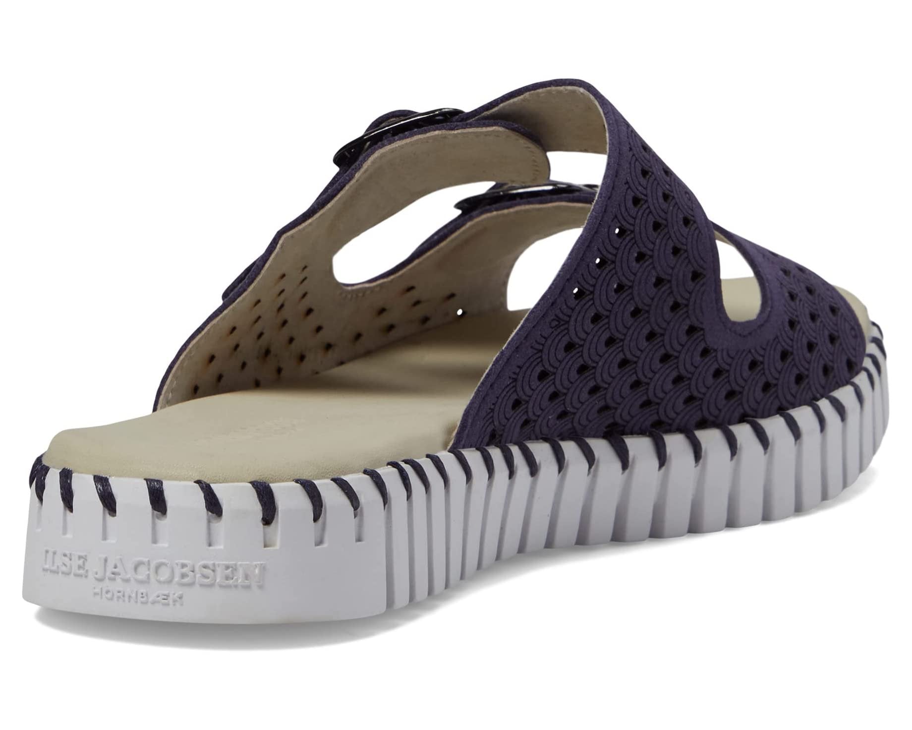 NAVY TULIP SANDALS DOUBLE STRAP W/BUCKLES by ILSE JACOBSEN, stylish slip-on sandals for summer outfits from Raggdoll Boutique.