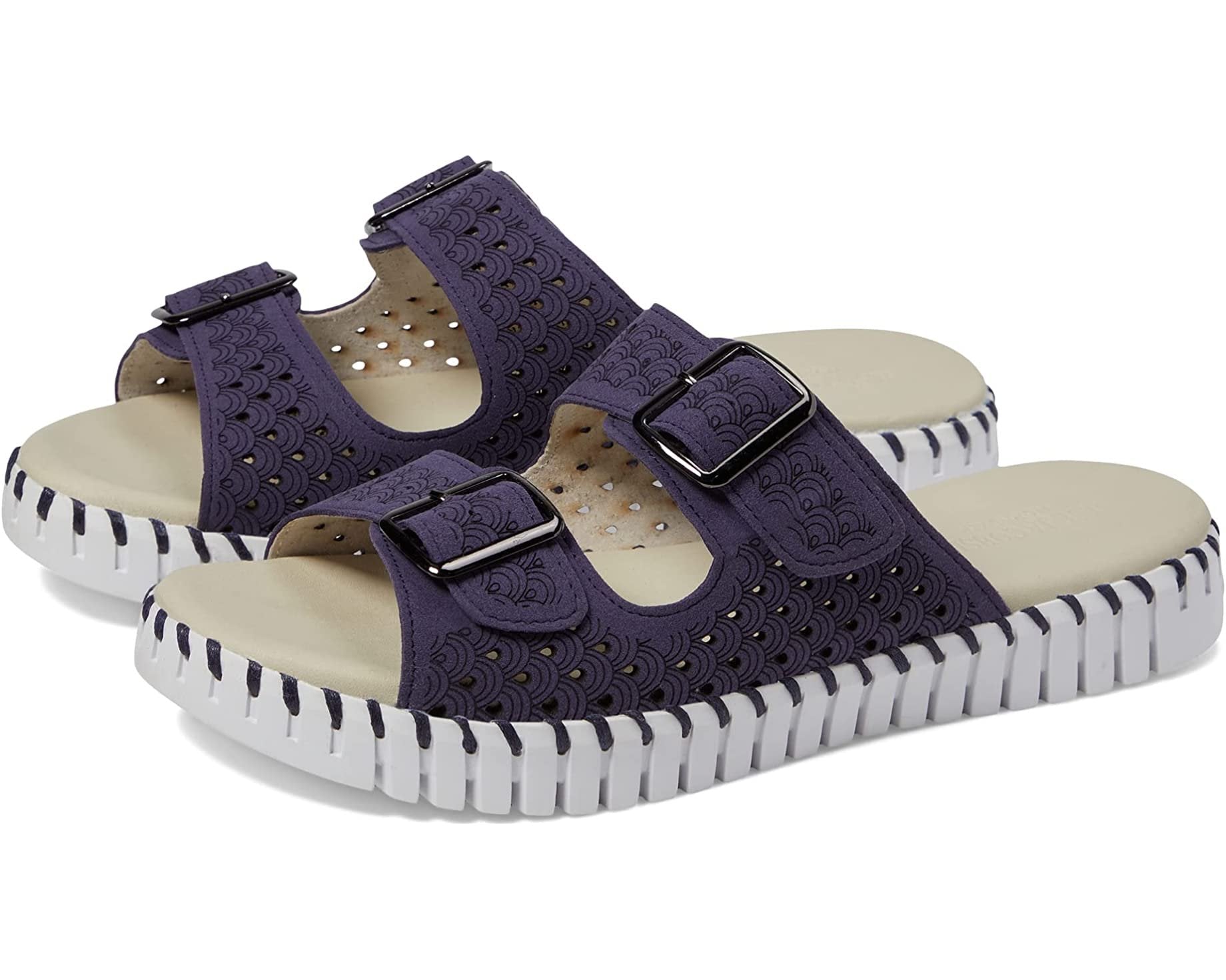 NAVY TULIP SANDALS DOUBLE STRAP W/BUCKLES by ILSE JACOBSEN in natural rubber with soft foam insoles, perfect for summer outfits.