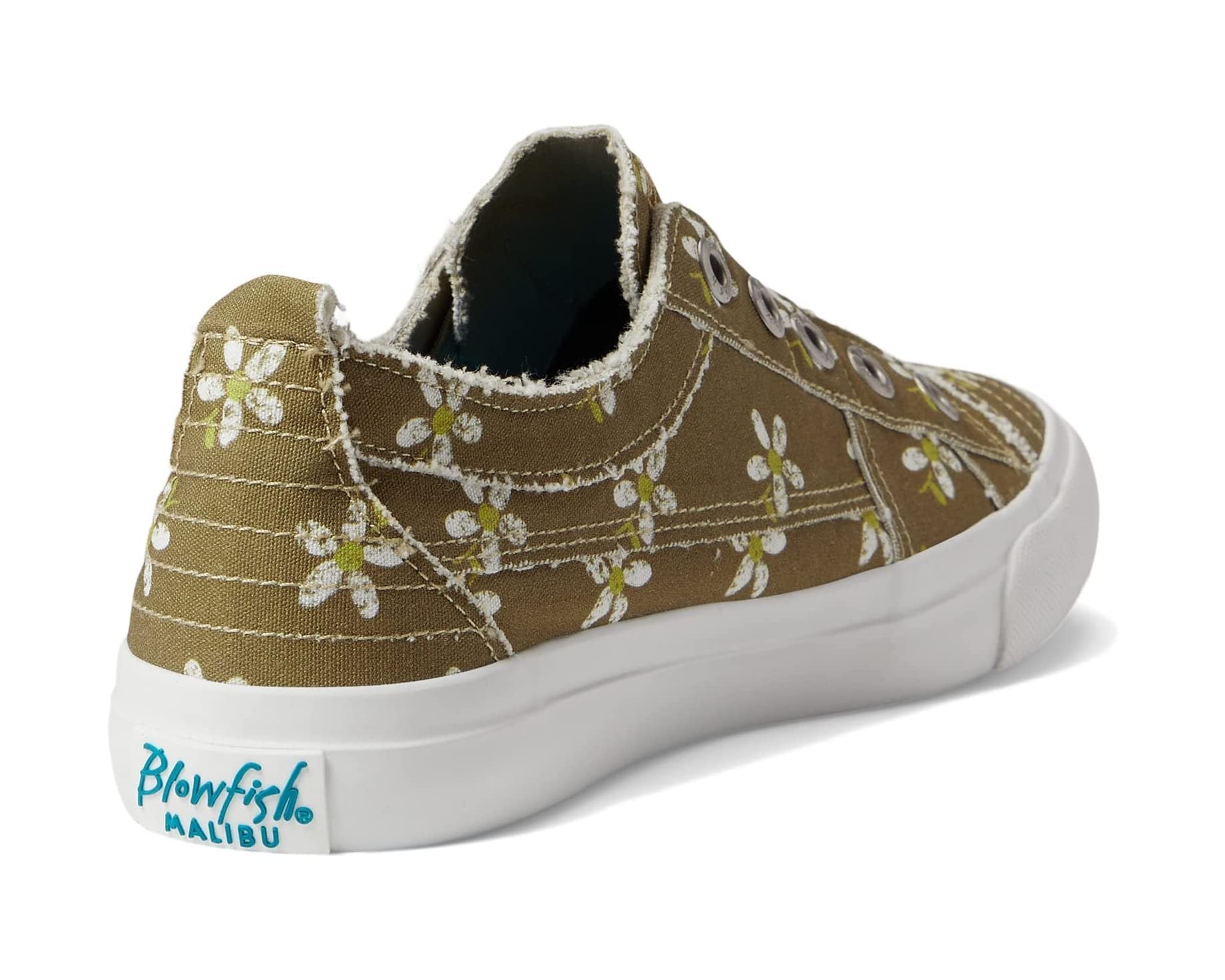 OLIVE DAISY PLAY BLOWFISH SNEAKER featuring floral design and elastic for easy wear, perfect for coastal fashion.