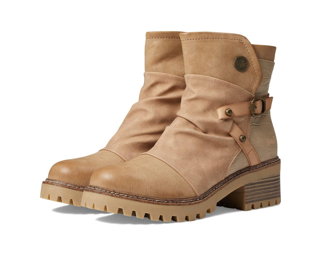Blowfish Motto Boots featuring stylish design, zipper closure, and buckle detail, perfect for trendy coastal style.