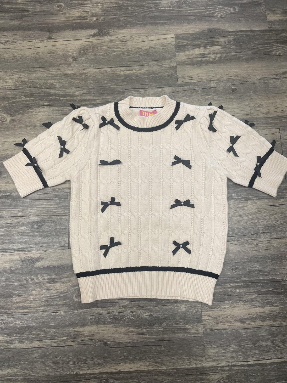 THML cream sweater with bow details, perfect for coastal boutique clothing and curvy plus size fashion.