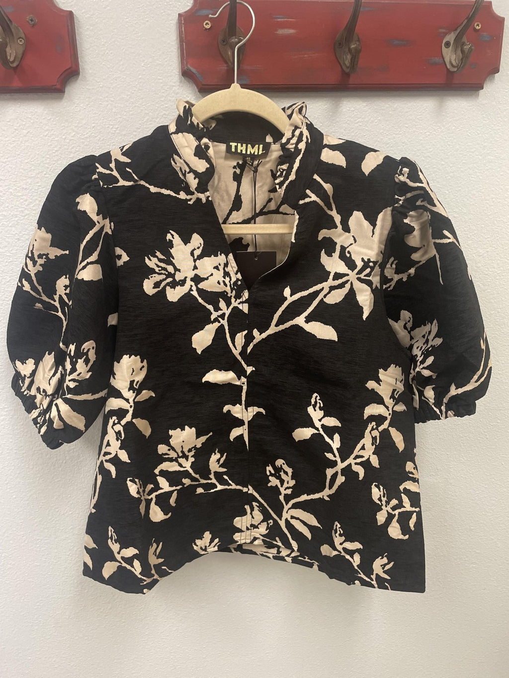 THML black and cream chenille top featuring floral design, perfect for coastal boutique clothing and stylish women's fashion.