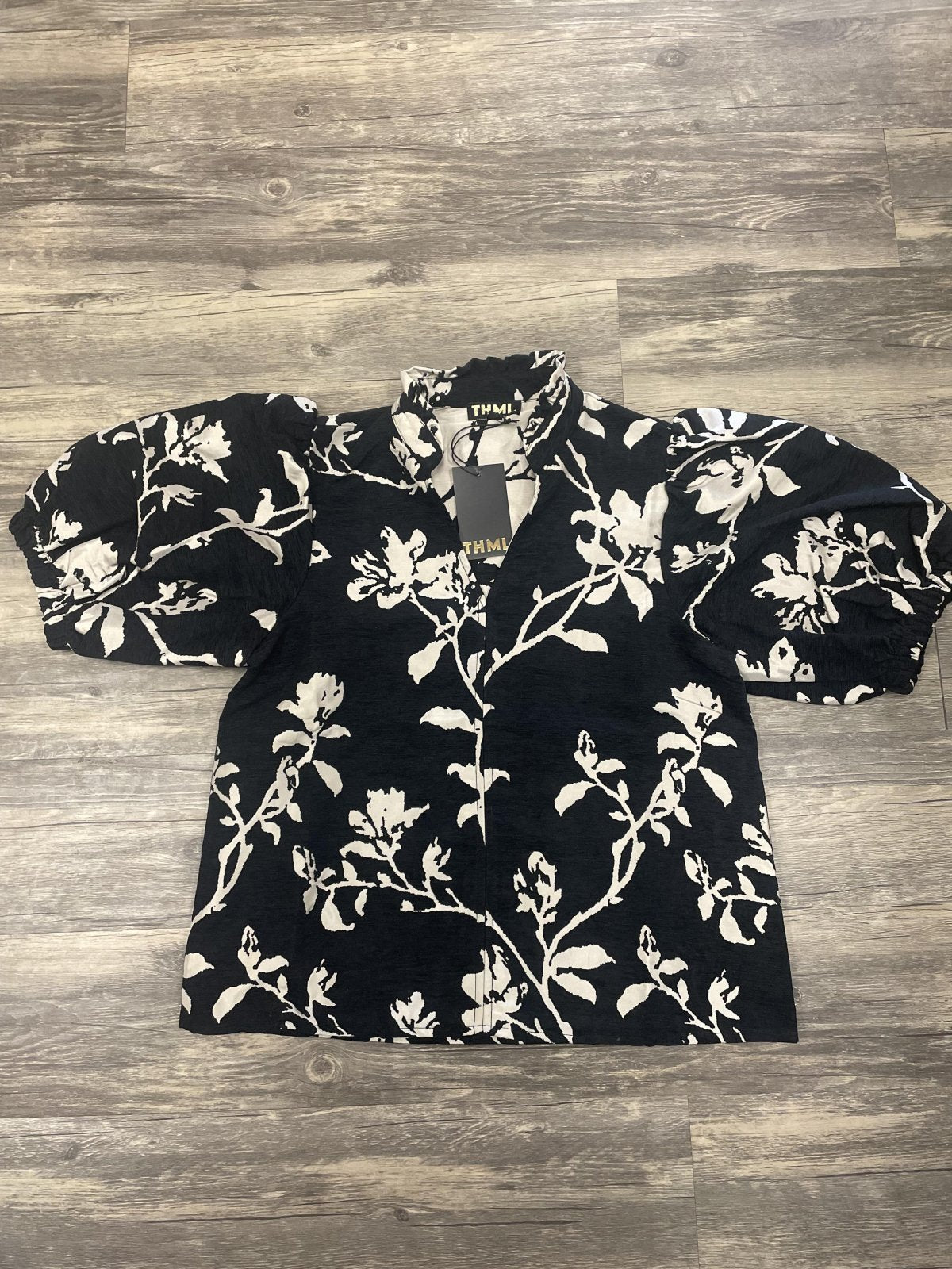 THML Black/Cream Chenille Top showcasing floral design, perfect for curated women's fashion at a coastal boutique.