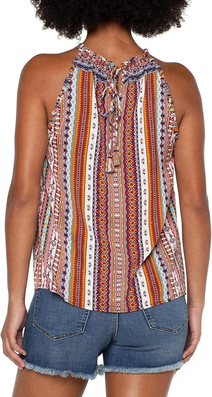 LIVERPOOL CAROUSEL HALTER TOP featuring a colorful striped design, perfect for trendy coastal style and summer outfits Texas.