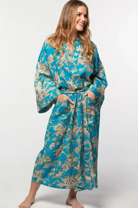 Rani Kimono Robe-Turq/Gold