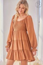 FALL IS IN THE AIR DRESS styled with balloon sleeves, perfect for trendy coastal fashion from Raggdoll Boutique.