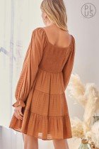 Back view of the FALL IS IN THE AIR DRESS, showcasing its trendy coastal style and boutique fashion appeal.