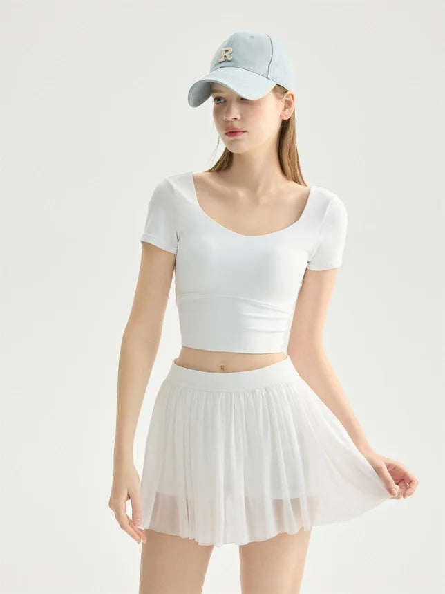 Leah Cross-Back Ballet Top-White