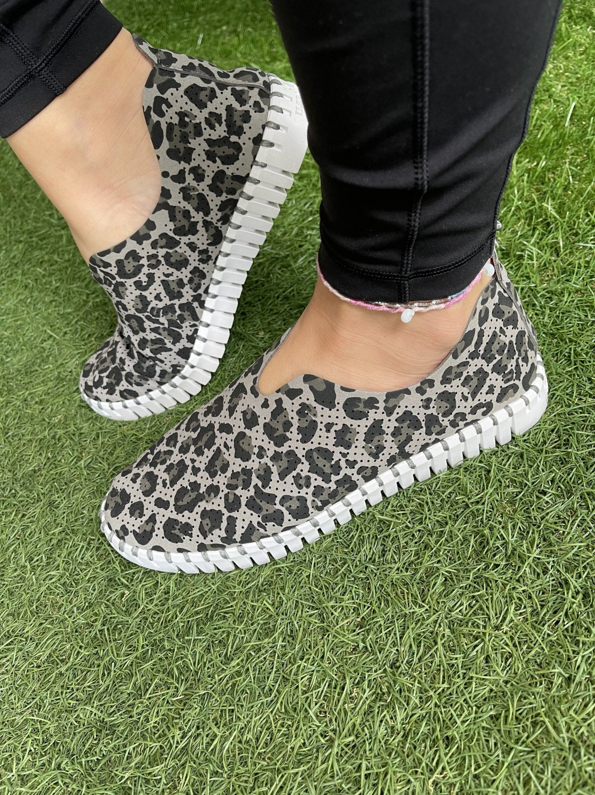 GREY LEOPARD TULIPS by ILSE JACOBSEN stylish slip-on shoes for trendy coastal style from Raggdoll Boutique.