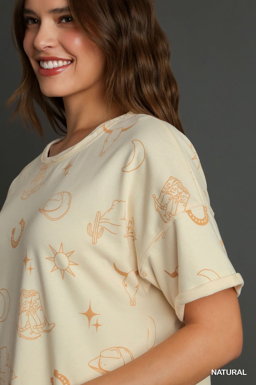 YEEHAW--NATURAL SHORT SLEEVE GRAPHIC DRESS from Raggdoll Boutique, perfect for coastal fashion and summer outfits Texas.