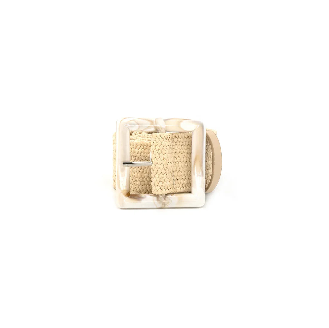Raffia belt in linen with stylish buckle, perfect for coastal boutique clothing and beach dresses at Port Aransas boutique.
