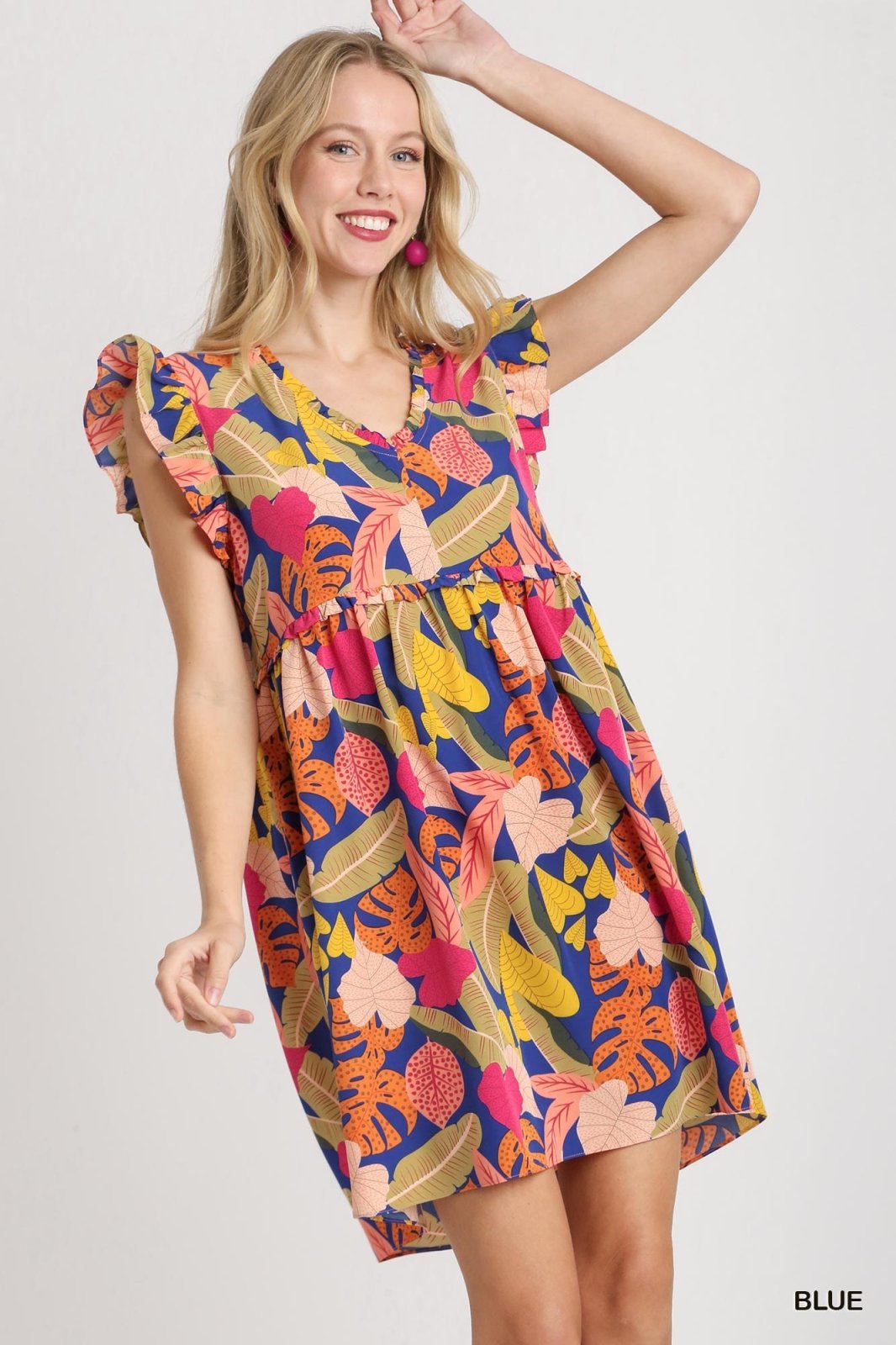 Colorful Sweet Wishes Dress with ruffles, perfect for coastal boutique clothing and tropical vacation outfits.