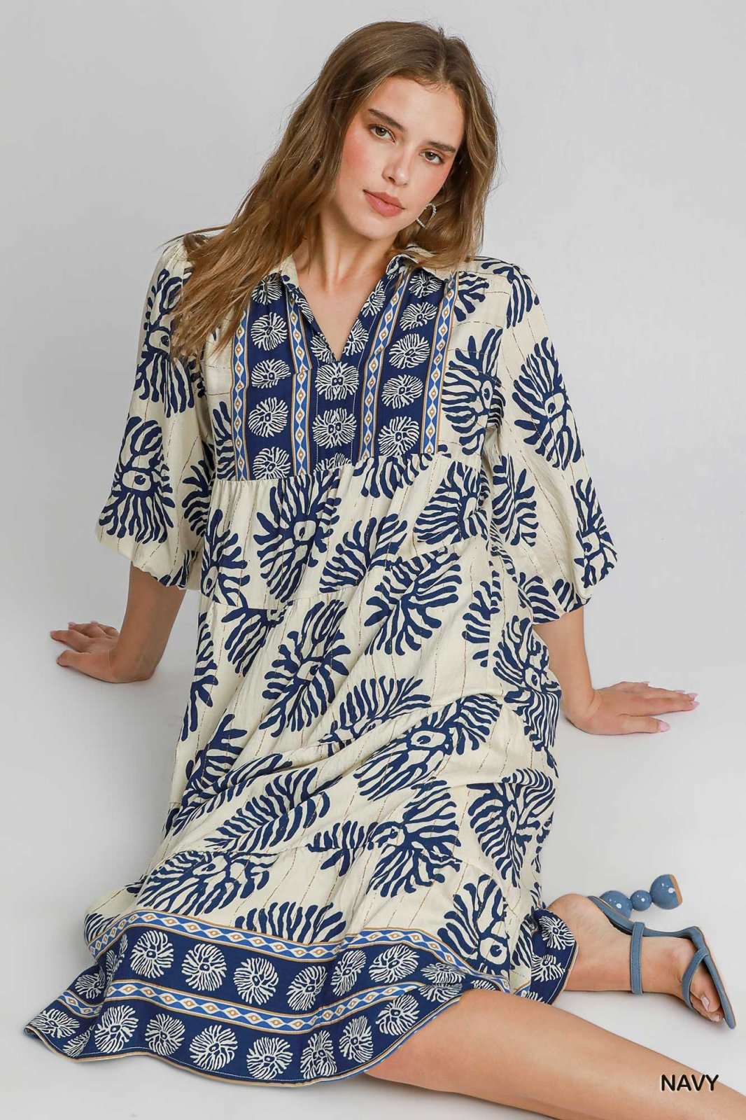 Nadine dress featuring floral pattern, perfect for tropical vacations. Ideal for coastal boutique clothing and curvy plus size fashion.