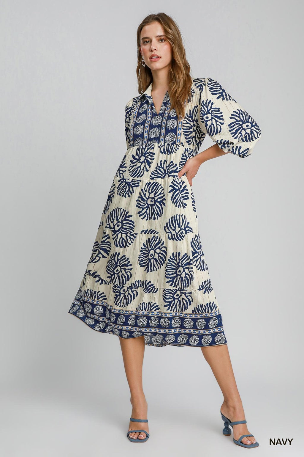Nadine dress in navy, perfect for coastal boutique clothing and beach dresses at modern Port Aransas boutique.