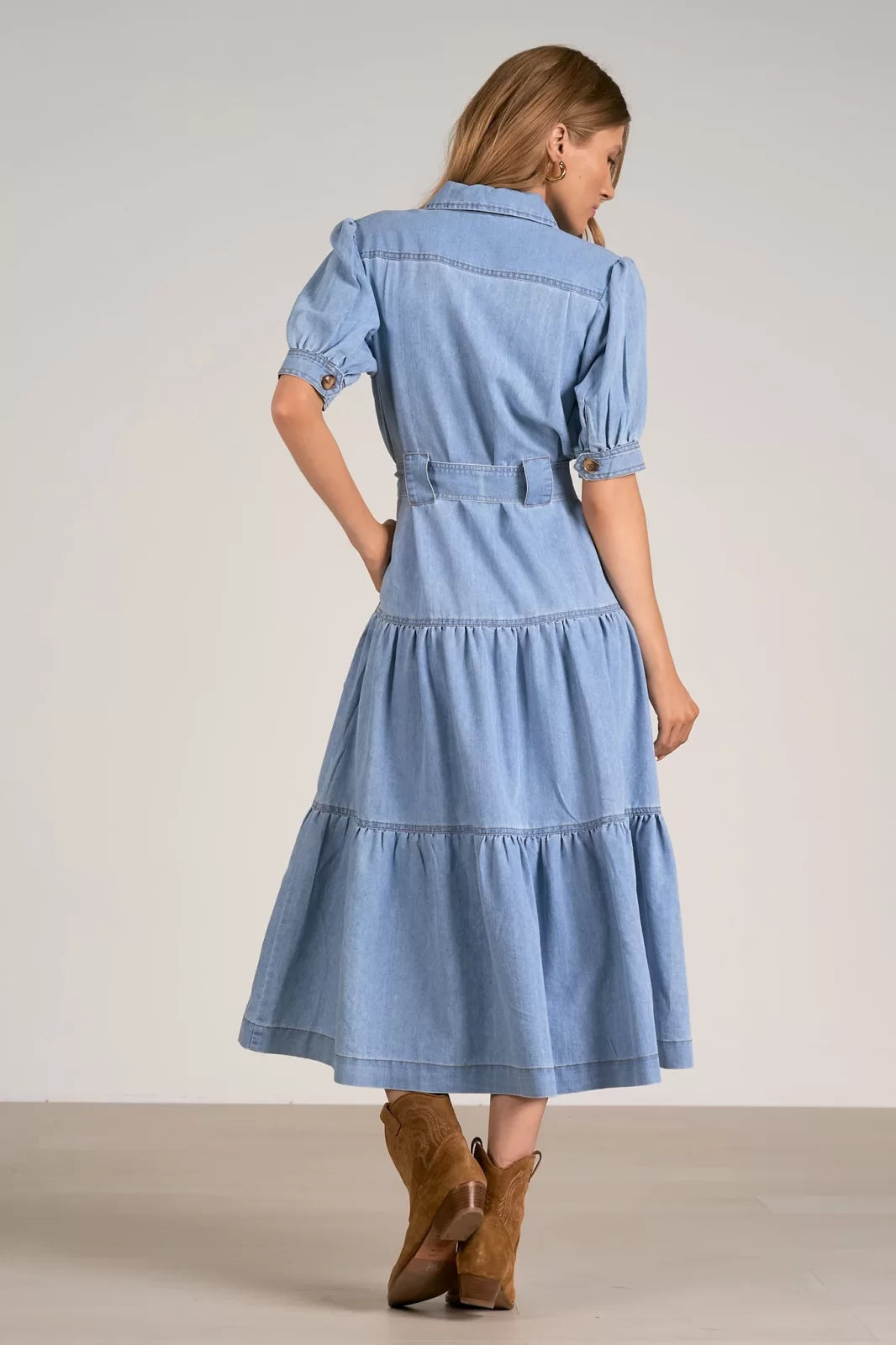 Denim for Days Midi Dress from Raggdoll Boutique, perfect for trendy coastal style and summer outfits Texas.