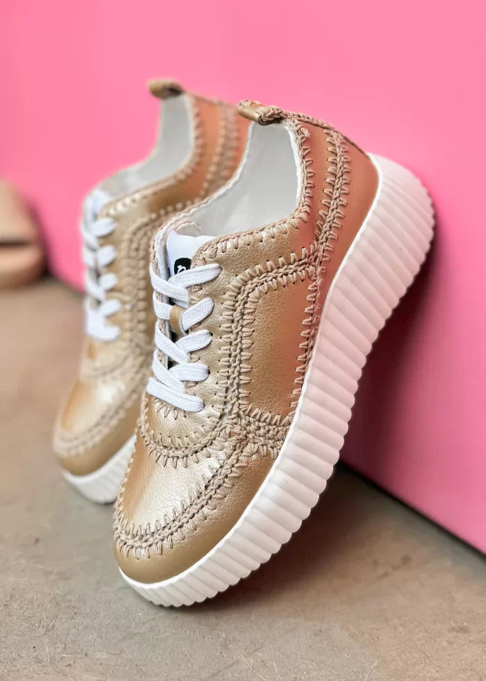 Nelson Gold Sneaker Shoe from Raggdoll Boutique, trendy coastal style, perfect for summer outfits Texas.