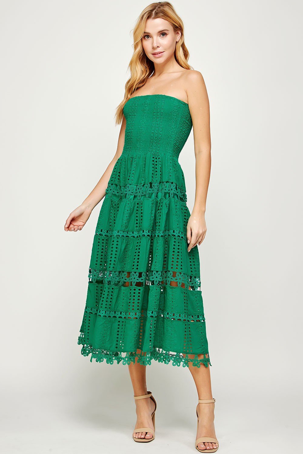 GREEN WITH ENVY EYELET DRESS from Raggdoll Boutique, perfect for coastal fashion and summer outfits in Port Aransas.