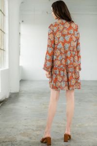 Back view of model wearing the FEELING FALL THML DRESS, showcasing trendy coastal style from Raggdoll Boutique.