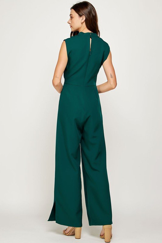 High Cowl Neck Draped Jumpsuit in green from Raggdoll Boutique, perfect for summer outfits Texas and trendy coastal style.