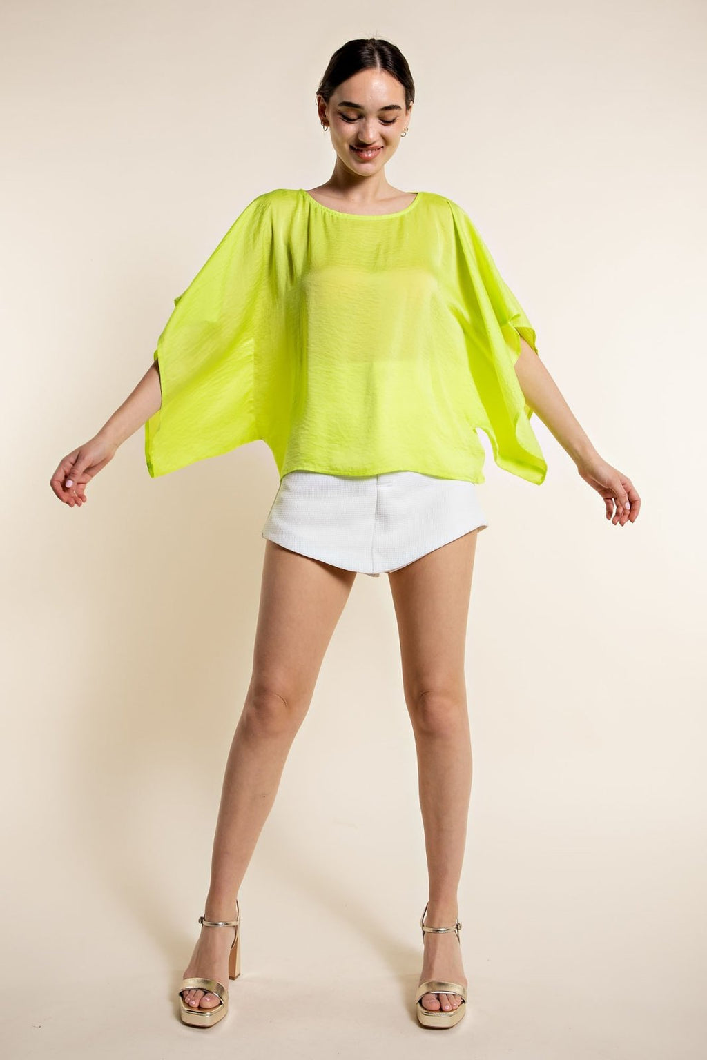 LIME SATIN TOP featured at Raggdoll Boutique, perfect for trendy coastal style and summer outfits Texas.