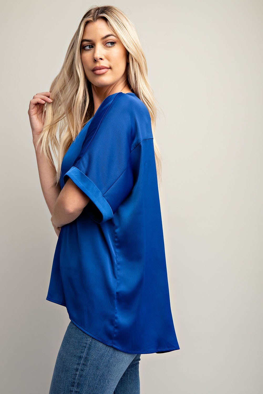 Abby Top in Royal displayed on a model, perfect for summer outfits Texas, featured at Raggdoll Boutique.