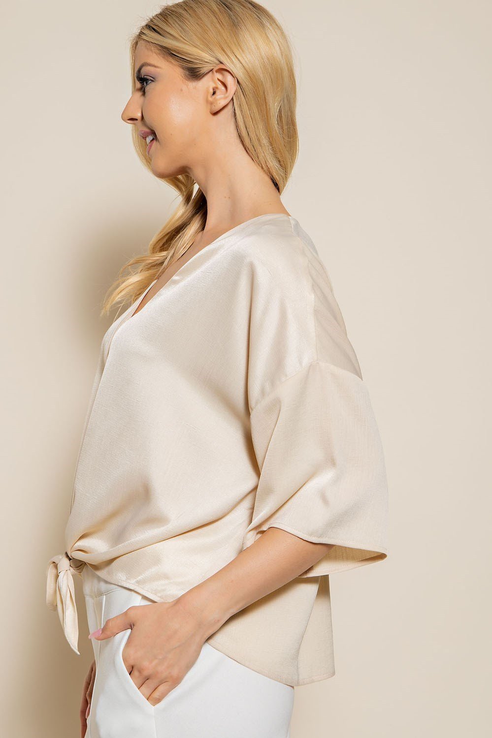 CREAM TIE-FRONT TOP from Raggdoll Boutique, perfect for trendy coastal style and summer outfits in Texas.