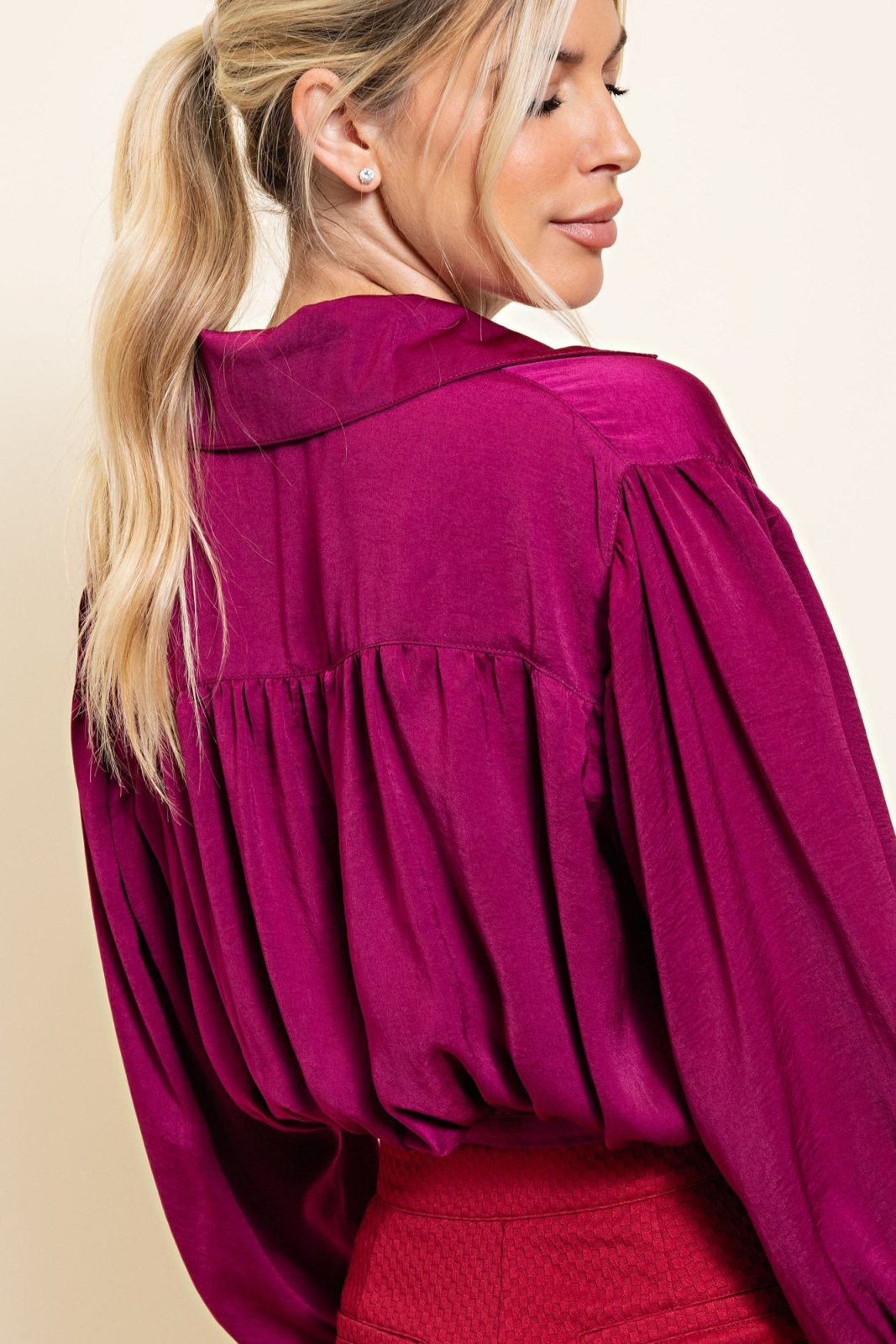 PLUM SATIN TIE-FRONT TOP from Raggdoll Boutique, perfect for summer outfits Texas and trendy coastal style.