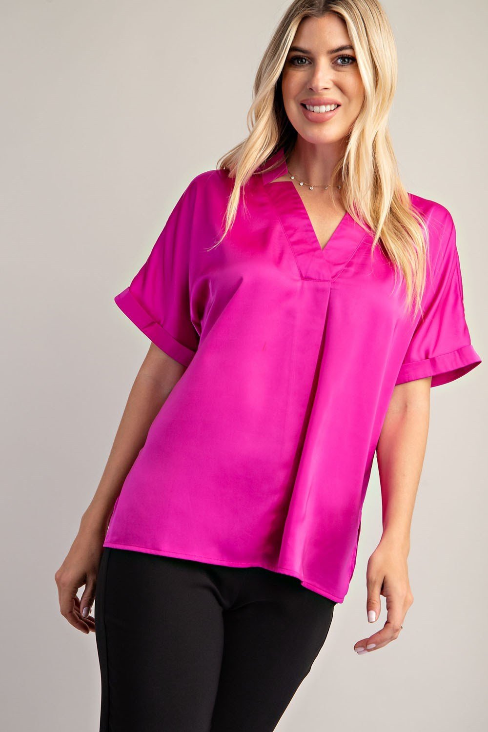Abby Top in Magenta from Raggdoll Boutique, trendy coastal style for women’s clothing in Port Aransas.