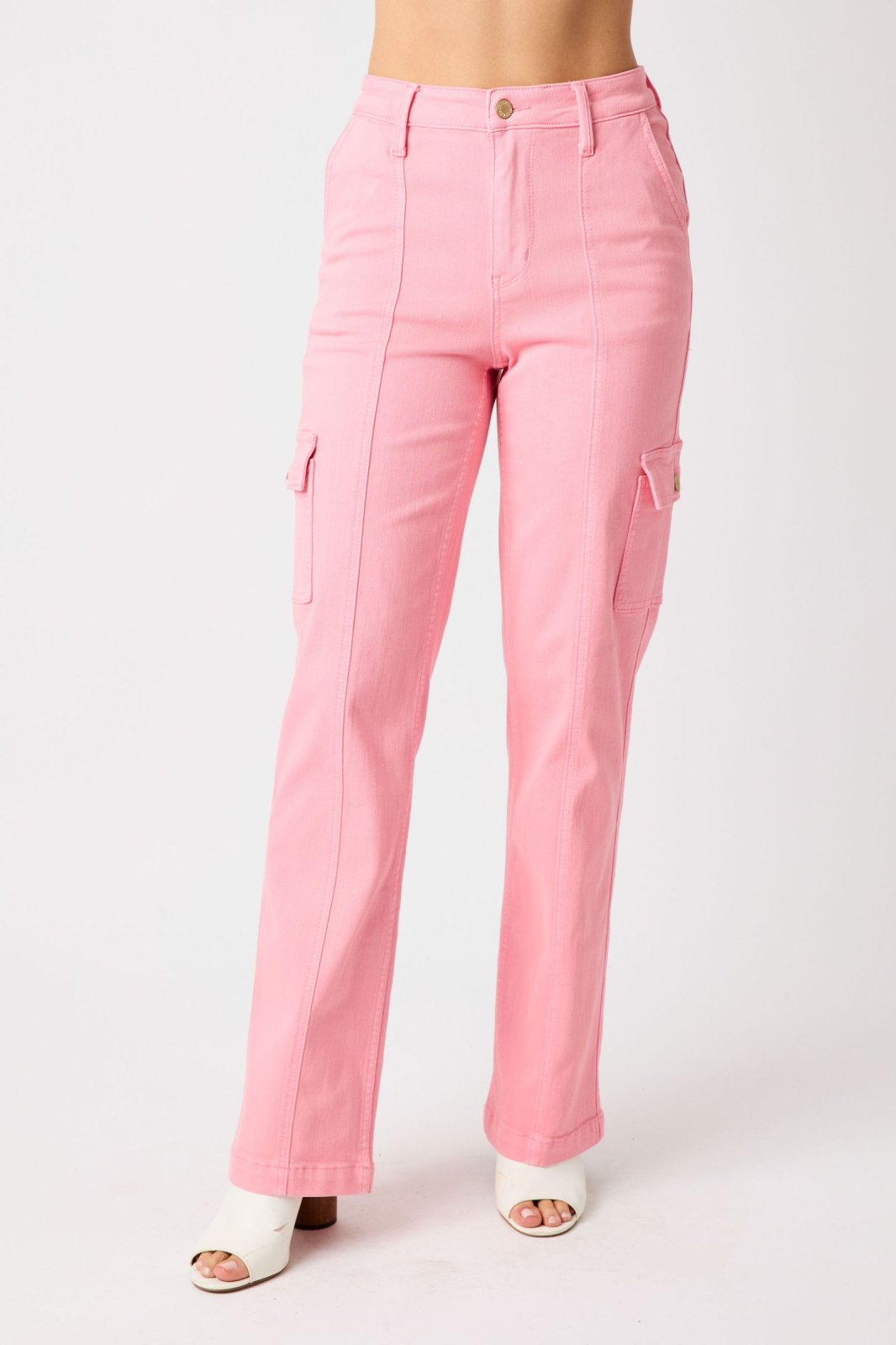 JUDY BLUE HW CARGO STRAIGHT PANT-PINK from Raggdoll Boutique, perfect for summer outfits Texas and trendy coastal style.