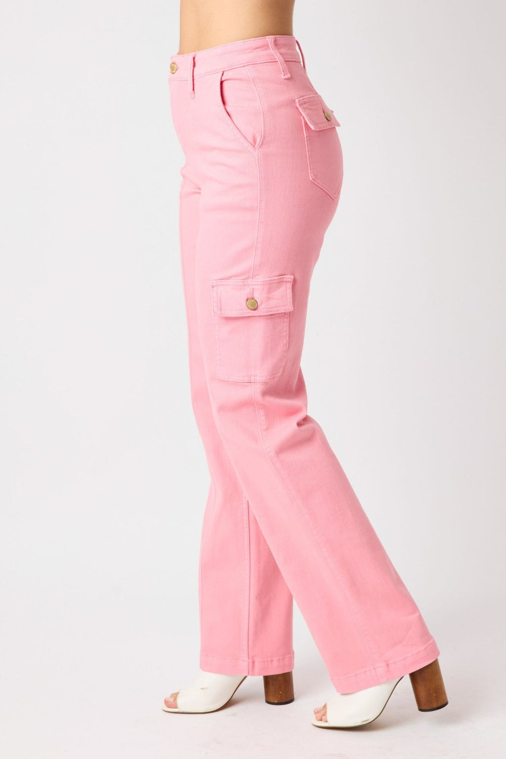 JUDY BLUE HW CARGO STRAIGHT PANT-PINK from Raggdoll Boutique, perfect for trendy coastal style and summer outfits.