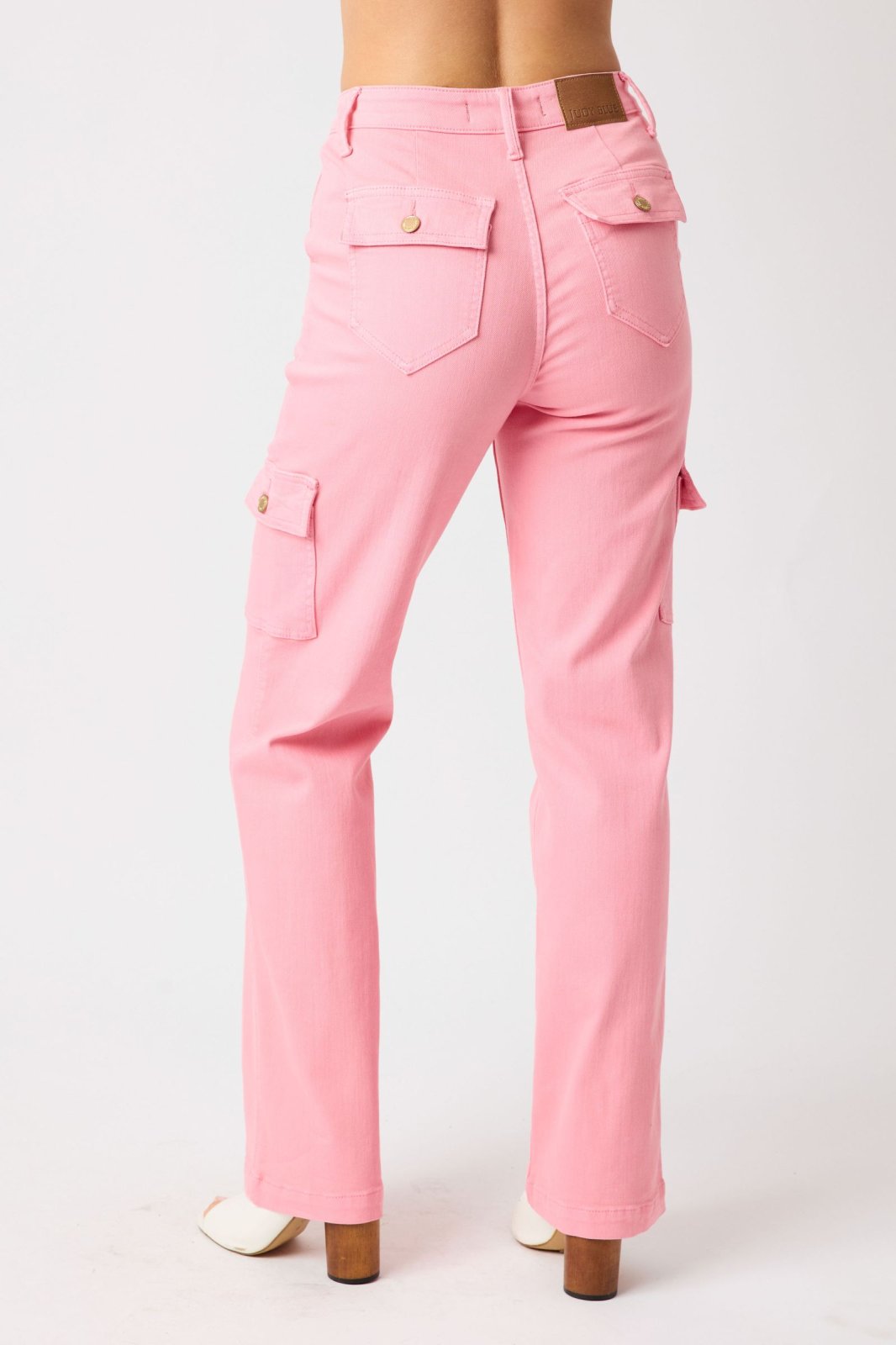 JUDY BLUE HW CARGO STRAIGHT PANT-PINK back view, perfect for trendy coastal style from Raggdoll Boutique.