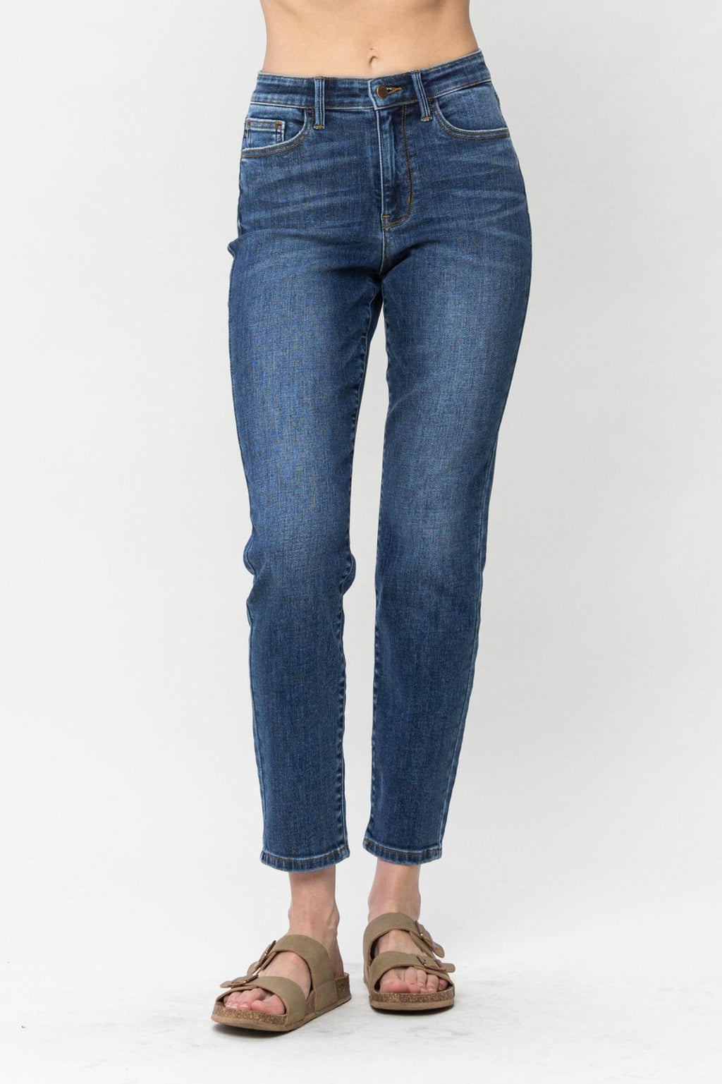 JUDY BLUE HW SHIELD BACK POCKET SLIM-DARK from Raggdoll Boutique, perfect for coastal fashion in Port Aransas.