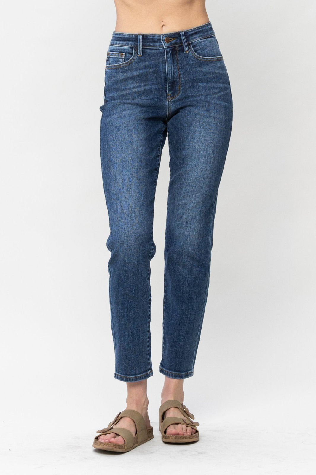JUDY BLUE HW SHIELD BACK POCKET SLIM-DARK from Raggdoll Boutique, perfect for coastal fashion in Port Aransas.