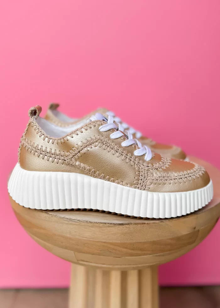 Nelson Gold Sneaker Shoe from Raggdoll Boutique, perfect for trendy coastal style and summer outfits Texas.