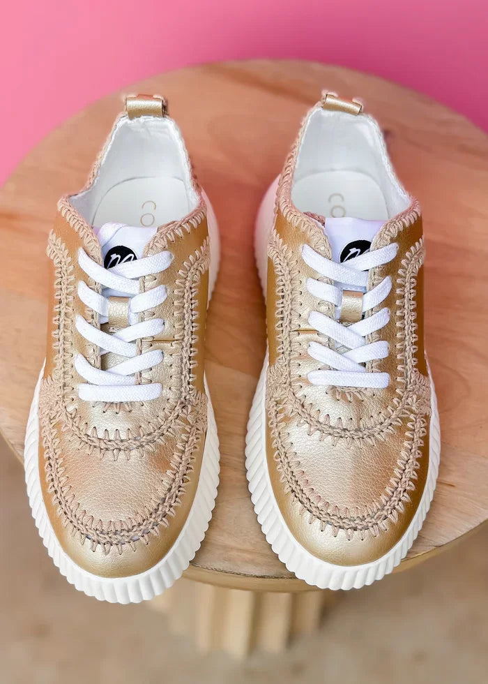 Nelson Gold Sneaker Shoe from Raggdoll Boutique, perfect for coastal fashion and summer outfits in Texas.
