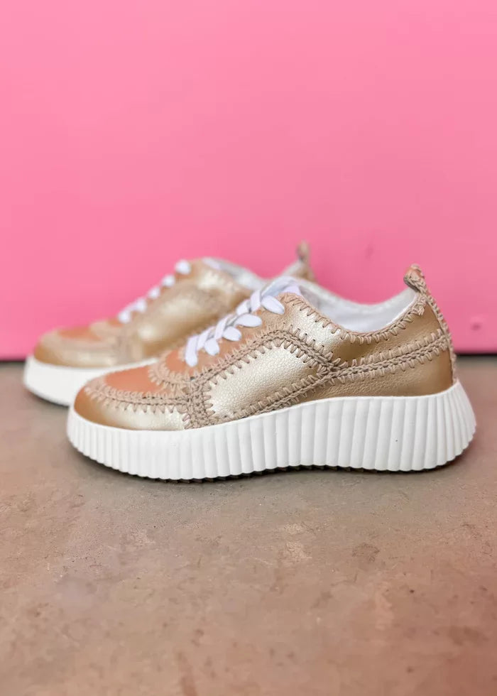 Nelson Gold Sneaker Shoe from Raggdoll Boutique, perfect for trendy coastal style in Port Aransas.