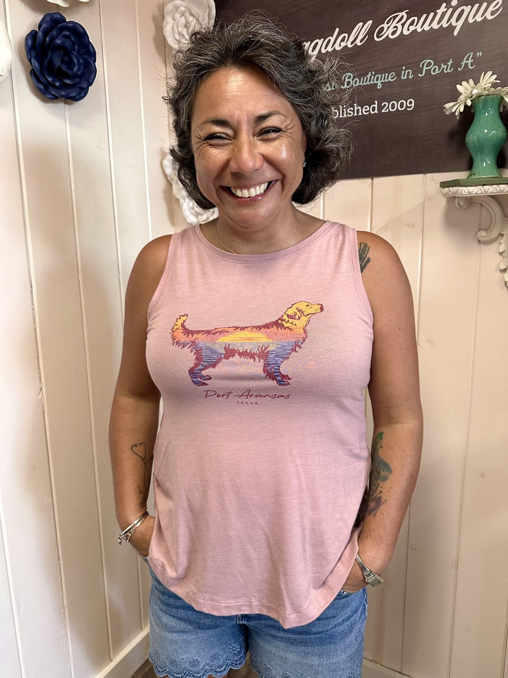 Heather Dusty Rose Tank W/ Dog