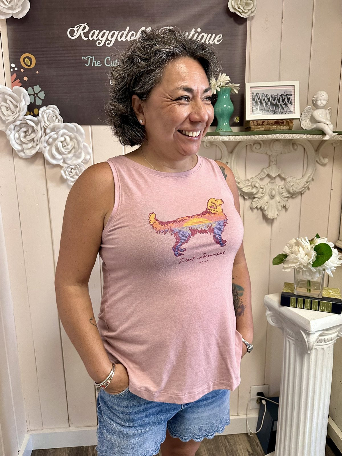 Heather Dusty Rose Tank W/ Dog